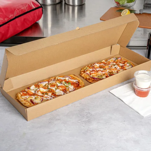 Vista 135 de Restaurantware - Cajas para pizza, 50 unidades, 14 x 7 x 1.5 pulgadas, embalaje de papel de cartón corrugado con bloqueo de pestañas, resistente a