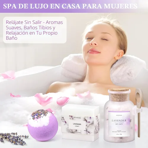 Vista 4 de Regalos para mujeres, cestas de regalo de spa para mujeres, regalos de Navidad, cumpleaños, lavanda, juegos de baño y cuerpo, regalos para el día