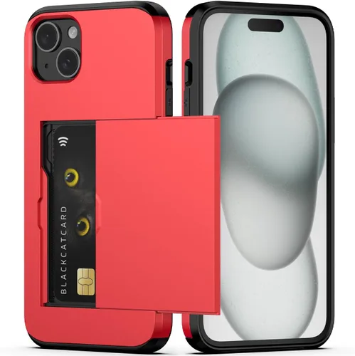 Vista 26 de Nvollnoe Compatible con iPhone 15 Funda con ranura para tarjetas, resistente, protectora de doble capa, a prueba de golpes, ranura oculta