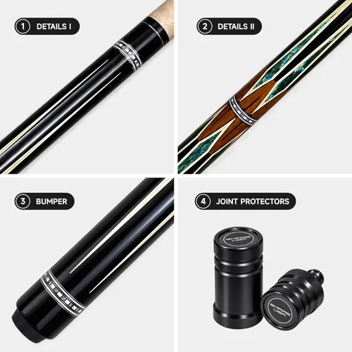 Vista 6 de Inlay Split Maple Pool Cue, Professional 9-Ball Billiard Cue Stick for Training & Competition(Green，19oz)