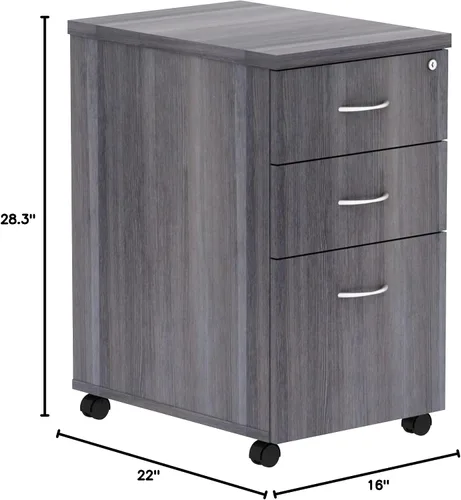 Vista 2 de Lorell Pedestal de escritorio laminado de carbón desgastado - 3 cajones