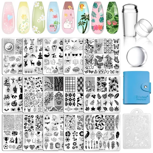 Vista 13 de Biutee - Juego de 10 placas de estampado de uñas, diseño de Halloween, kit de estampado de uñas 14 piezas