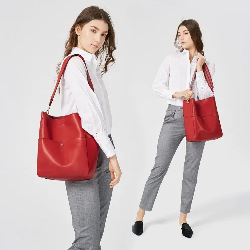 Vista 2 de Bostanten Bolsas de cuero para hombro, tipo balde, para mujer