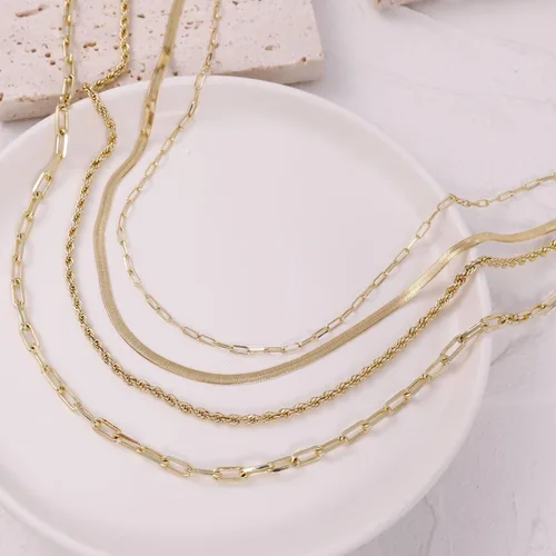 Vista 7 de LEXODY Collares apilables para mujer, chapados en oro de 14 quilates, collares de oro en capas, delicado collar de oro con puntos, cadena
