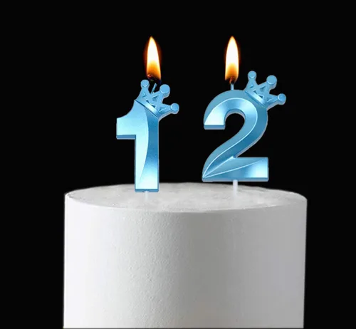 Vista 3 de Velas azules de cumpleaños de 2.56 pulgadas, velas azules con número 12, velas de número 12 para decoración de cumpleaños