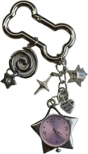 Vista 10 de Vhitler Vintage Keychain Retro Pocket Watch Bag Charms for Handbag Y2k Emo Accessories Backpack Charms 2000s Grunge Aesthetic Hueso Negro