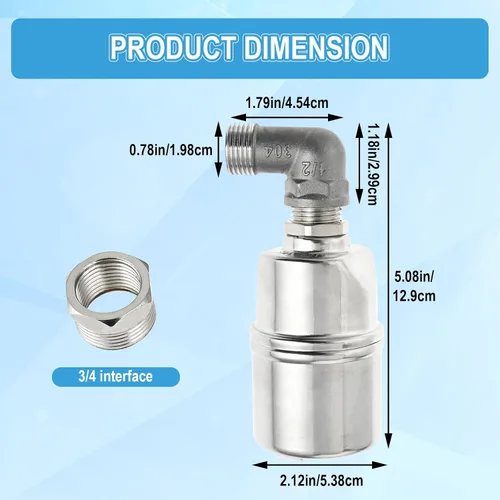 Vista 2 de Válvula de flotador de control de nivel de agua de acero inoxidable 304, válvula automática de control de nivel de agua, válvula de bola de flotador