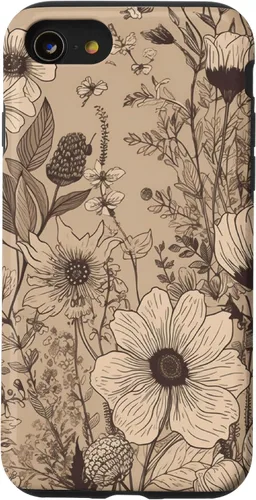 Vista 18 de Funda para iPhone 12 Pro Max Beige Tan Wildflower Floral Minimal Flower Boho