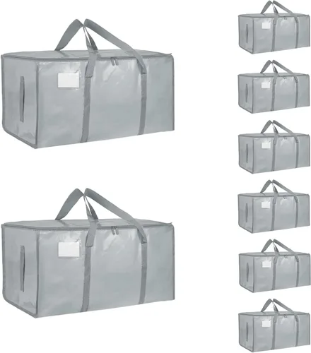 Vista 10 de Paquete de 4 bolsas de mudanza extra grandes y resistentes, bolsas de almacenamiento impermeables con asas y cremalleras, plegables para dormitorio