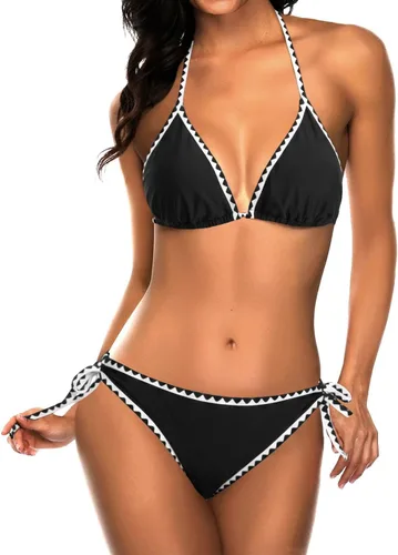 Vista 16 de Tempt Me - Conjunto de bikini triangular para mujer, traje de baño sexy de dos piezas, traje de baño con cintas laterales Azul verde