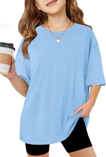 Vista 14 de Arshiner Camisetas de gran tamaño para niñas, camisetas básicas suaves y casuales de verano Negro