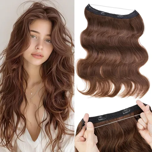 Vista 30 de Extensiones de cabello humano real, extensiones de cabello humano 100 % humano, extensiones de clip, ondulado, negro azabache 01, 2.46 oz/18 pulgadas