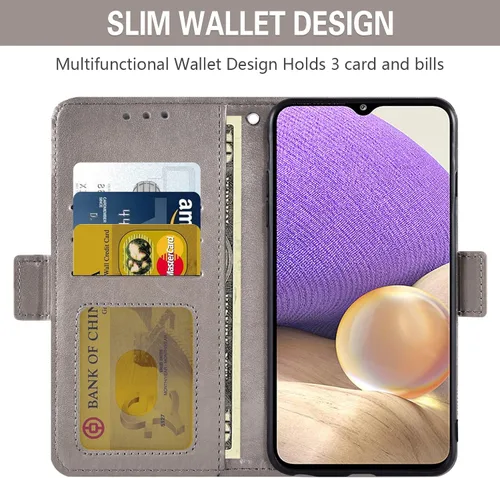Vista 3 de Asuwish Funda compatible con Samsung Galaxy A32 5G de 6.5 pulgadas y protector de pantalla de vidrio templado, tarjetero con correa de muñeca Gris