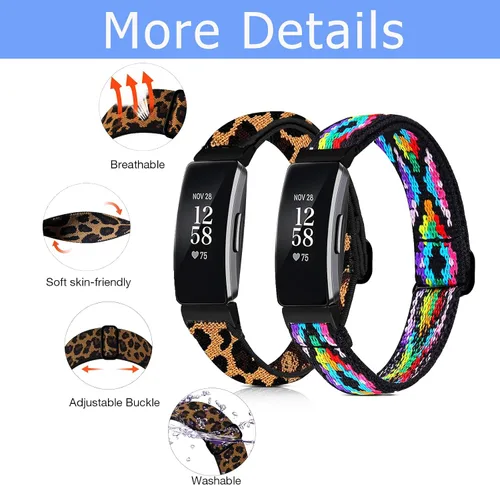 Vista 2 de Attbbon Bandas elásticas compatibles con Fit bit Inspire 2 correas de repuesto para mujer, ajustable, suave, elástica, deportiva, accesorio