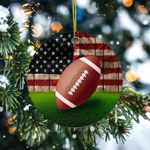 Vista 2 de Adorno de Navidad de cerámica con diseño de bandera de Estados Unidos con dos caras, novedad para familiares, amigos, niños, amantes del fútbol