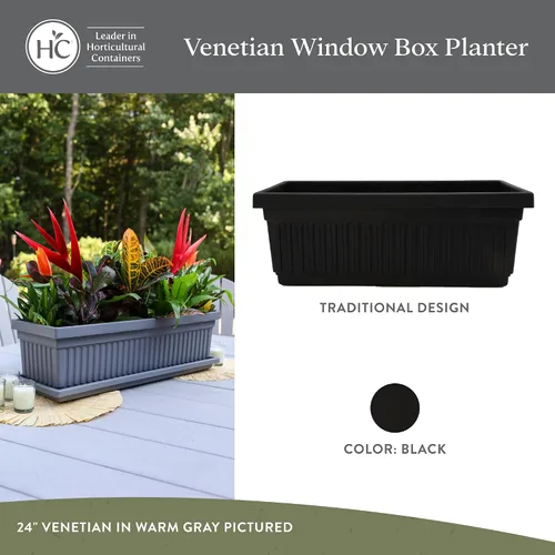 Vista 2 de The HC Companies Macetero veneciano de 18 pulgadas con tapón de drenaje, macetas de plástico ligero resistente a los rayos UV para interiores y Negro
