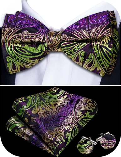 Vista 81 de Barry.Wang Pajarita de Rayas Paisley para Hombre de Seda Preatada Pañuelo de Bolsillo Gemelos Juego Formal Boda Fiesta Graduación