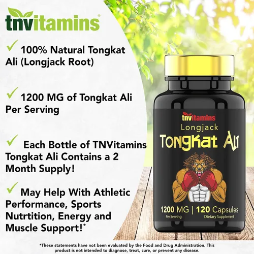 Vista 3 de Tongkat Ali para hombres: 1200 mg x 120 cápsulas También conocido como raíz de Longjack Suplemento Tongkat Ali 100% natural y ultra potente