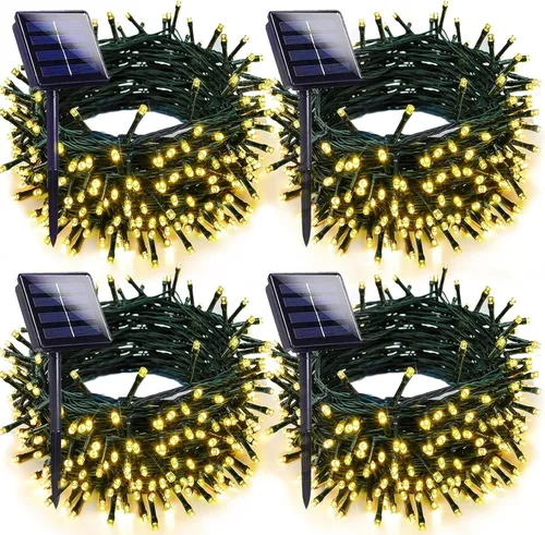 Vista 14 de Paquete de 2 luces solares de Navidad multicolor para exteriores, impermeables, 200 LED de 66 pies, cable verde con 8 modos, luces solares de hadas