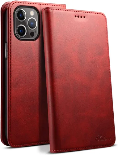 Vista 7 de SINIANL Funda tipo cartera para iPhone 12/12 Pro con tarjetero, funda plegable de cuero con función atril y cierre magnético para 6.1 pulgadas, Negro