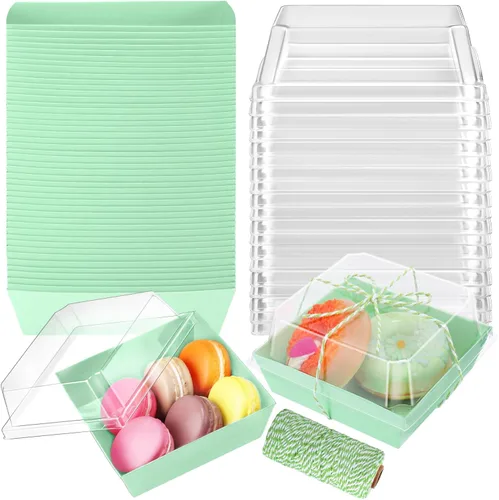 Vista 16 de Jetec Paquete de 50 Cajas de Charcutería con Tapas Transparentes y Cuerda de 4 Pulgadas Cajas Desechables Cuadradas para Postres con Tapas para Negro