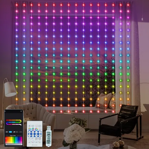 Vista 8 de Luces de cortina inteligentes LumBelle 6.6x6.6 pies, luz de cortina de 400 LED con control remoto por aplicación, sincronización con música, luces