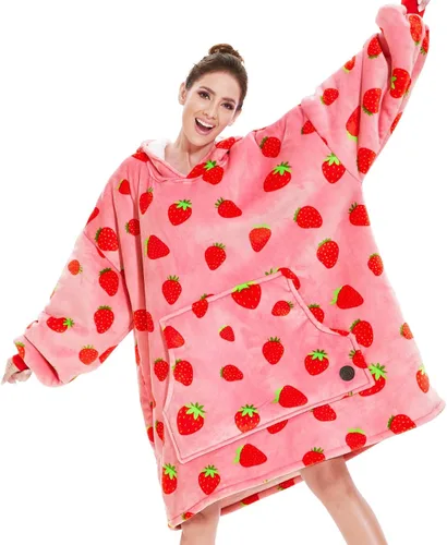 Vista 16 de THREE POODLE - Manta con capucha portátil para mujeres, sudadera con capucha de sherpa de gran tamaño para adultos hombres, mantas con capucha