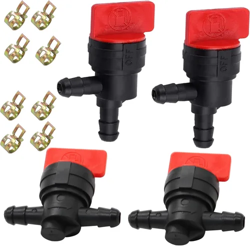 Vista 2 de Válvula de corte en ángulo recto de 1/4 "y válvula de cierre de combustible en línea, válvula de gas recta con abrazaderas para Briggs & Stratton