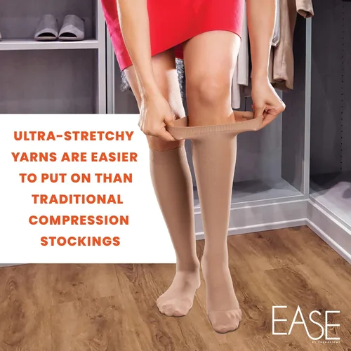 Vista 5 de Ease Opaque - Medias de apoyo alto hasta la rodilla para mujer, firmes (30-40 mmHg), medias de compresión graduadas (arena, talla L)