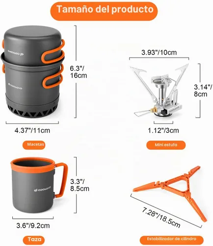Vista 2 de Odoland Juego de ollas de camping con intercambiador de calor, juego de cocina con estufa de camping portátil, kit de comida de camping, incluye