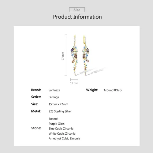 Vista 6 de Santuzza Aretes largos chapados en oro rosa de 14 quilates con forma de racimo de uva, para mujer