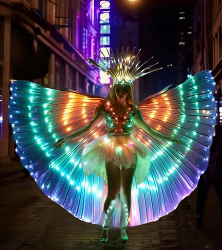 Vista 2 de SHINYOU - Alas LED Isis con luz brillante, traje para danza del vientre con varas, ropa para espectáculos, carnaval o Halloween