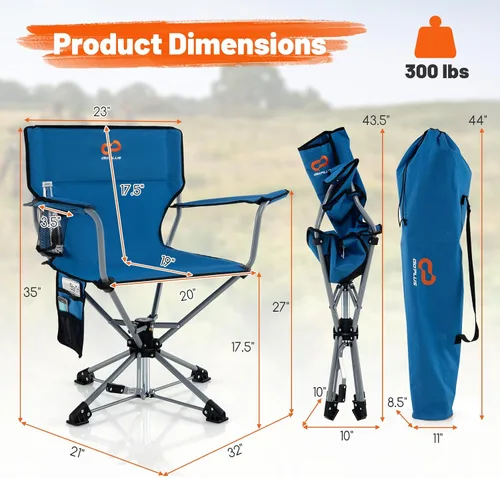 Vista 3 de Goplus Silla de caza giratoria de 360°, silla ciega plegable para adultos con portavasos y bolsa de transporte, sillas de camping ligeras