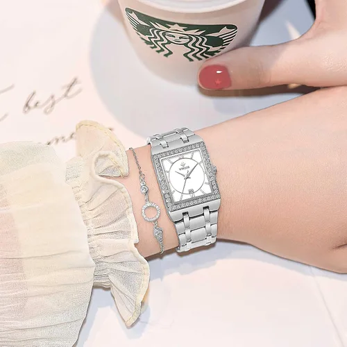 Vista 6 de Reloj de pulsera de cuarzo para mujer, luminoso, resistente al agua, con calendario, reloj de cuarzo de acero inoxidable