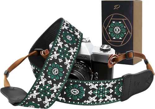 Vista 33 de Padwa Lifestyle Helios Moon God - Correa para cámara de 2 pulgadas, doble capa, extremos de piel vacuna, correas de cámara para fotógrafos, tejido