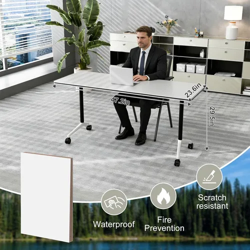 Vista 3 de Mesa de conferencias plegable, mesa modular moderna para sala de conferencias con ruedas para 8-16 personas, mesas de entrenamiento plegables