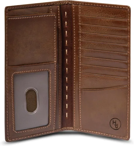 Vista 5 de HoJ Co. - Cartera larga plegable para hombre Cartera de Rodeo Cuero de grano completo Regalo de cazador de ciervos Adorno de ciervo de latón