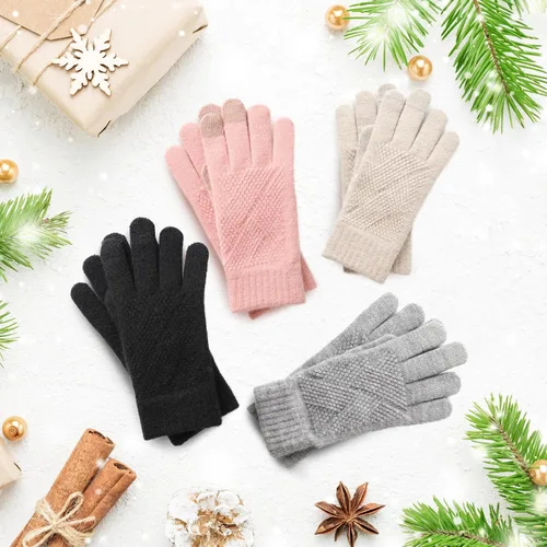 Vista 7 de TOBEHIGHER Guantes de invierno Guantes para mujer para clima frío, guantes de invierno para pantalla táctil, guantes de punto de lana de alpaca