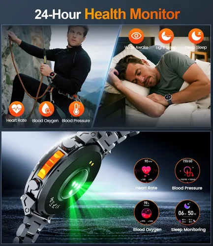 Vista 4 de Relojes inteligentes militares para hombres GPS, pantalla AMOLED de 1.56 pulgadas, llamada Bluetooth, reloj inteligente para teléfonos Android
