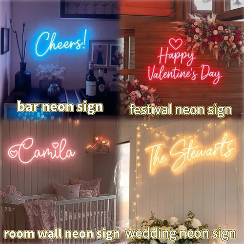 Vista 3 de Letrero de neón LED personalizado, regulable, luz de neón personalizada para decoración de pared de dormitorio, boda, fiesta de cumpleaños, bar