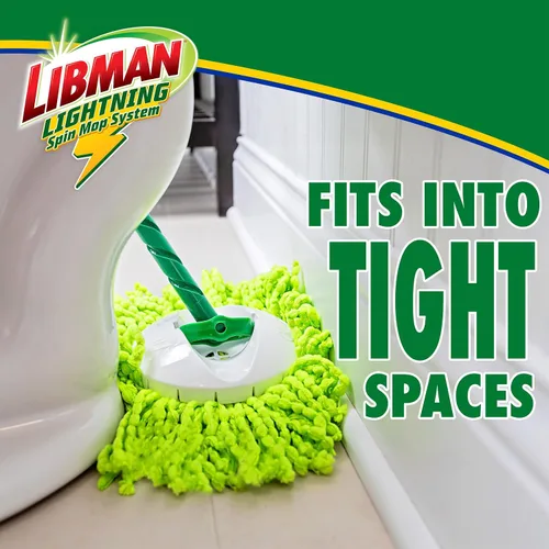 Vista 3 de Libman Lightning Spin Mop System Plus 1 cabezal de repuesto Trapeador y balde con juego de escurridor Trapeador de piso Trapeador giratorio
