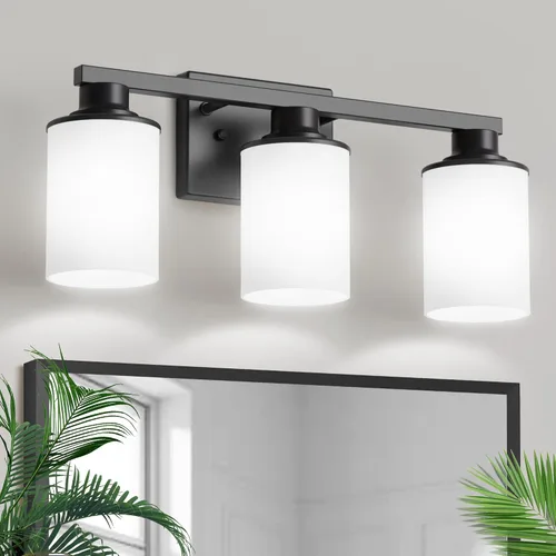 Vista 20 de L LOHAS LED Lámparas de baño negras de 2 luces, accesorios de iluminación modernos sobre espejo con pantalla de vidrio transparente, luces