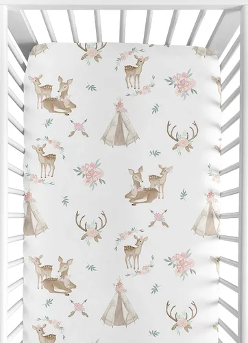 Vista 13 de Sweet Jojo Designs Juego de sábanas de moisés de bebé de 2 piezas (diseño floral de conejito del bosque) para niñas, colchón ovalado, rectangular