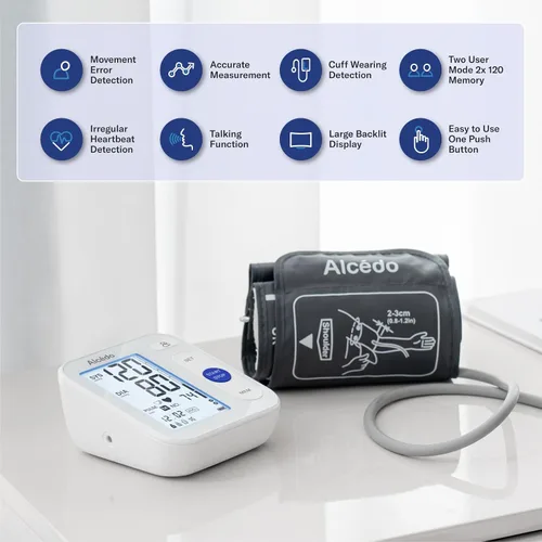 Vista 3 de Alcedo Monitor de presión arterial para uso doméstico, máquina digital automática de presión arterial con brazalete grande para la parte superior