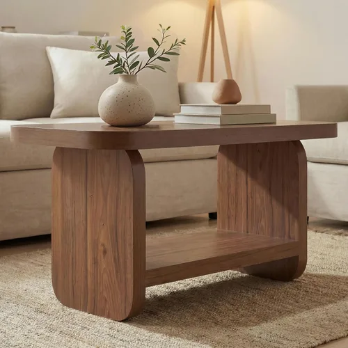 Vista 6 de LITTLE TREE Mesa auxiliar de madera, mesa central de 47.2 pulgadas con almacenamiento, mesas rectangulares modernas de granja para sala de estar