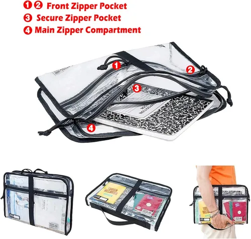 Vista 3 de Rough Enough Clear Document Bag Plastic File Folder Pouch Organizer Art Portfolio Case Small for A4 Paper Notebook School Supplies Important Document