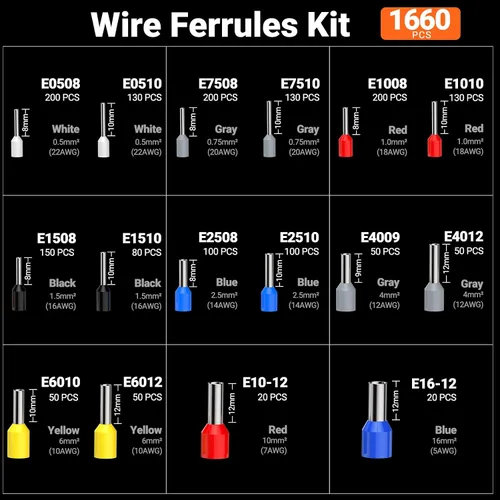 Vista 5 de Preciva Kit de herramientas de prensado de virola con pelacables, crimpadora hexagonal AWG 28-5 (0.08-16mm²) Terminales de virola de trinquete