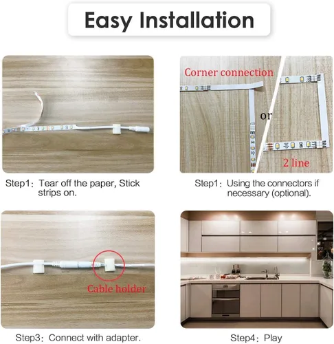 Vista 6 de WOBANE - Luz para debajo de la encimera, iluminación led regulable, 6 tiras de luz con control remoto para cocina, estante, despensa, escritorio