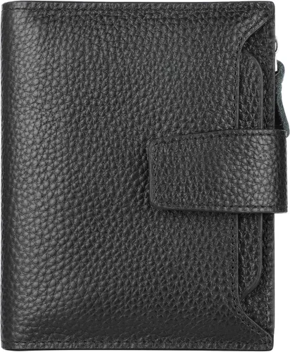 Vista 16 de Lavemi Pequeña cartera compacta para mujer, con bloqueo RFID, de piel auténtica, plegable, con ventanas de identificación
