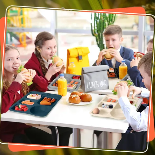 Vista 3 de Uiifan 16 platos divididos de trigo grandes de 14.2 pulgadas para adultos, bandejas irrompibles con compartimentos, platos, bandejas de cafetería